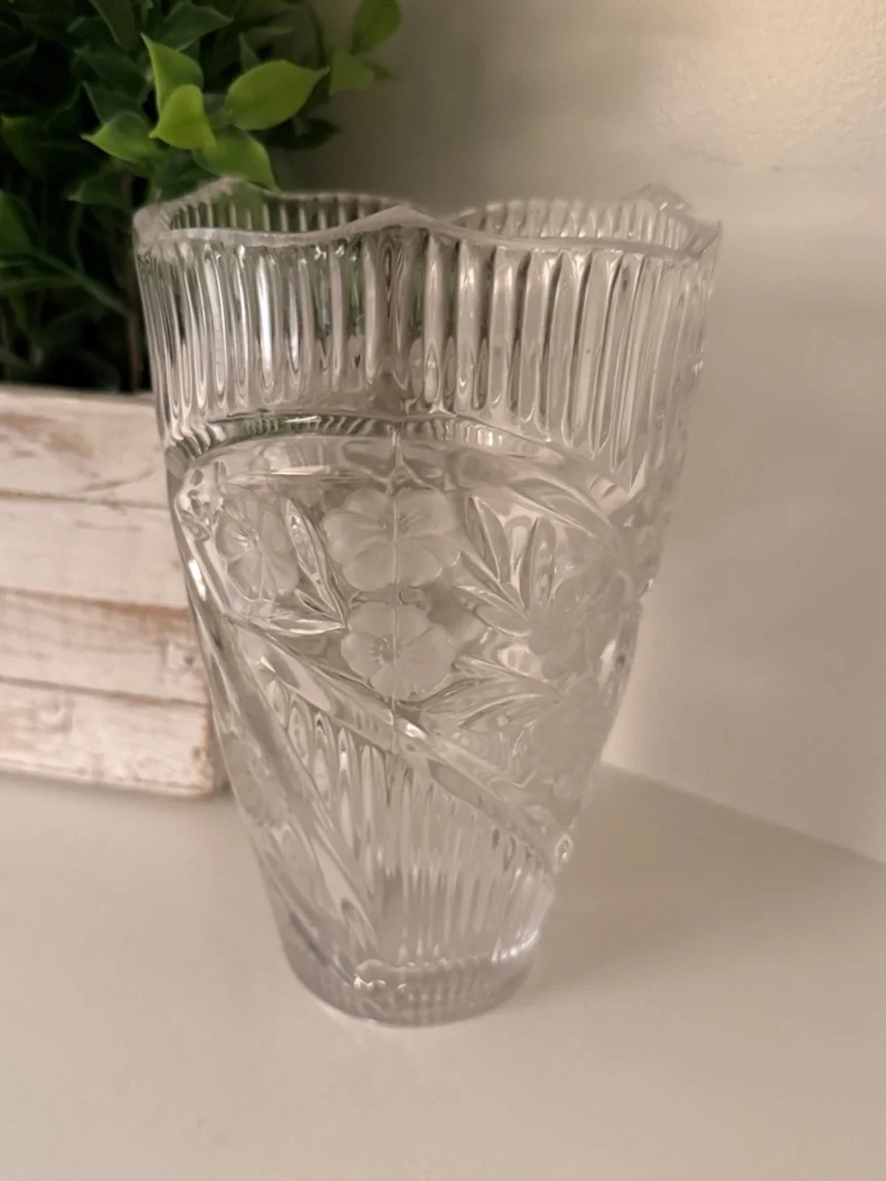 Crystal Clear Vase With Elaborate Etched Detailing Vintage